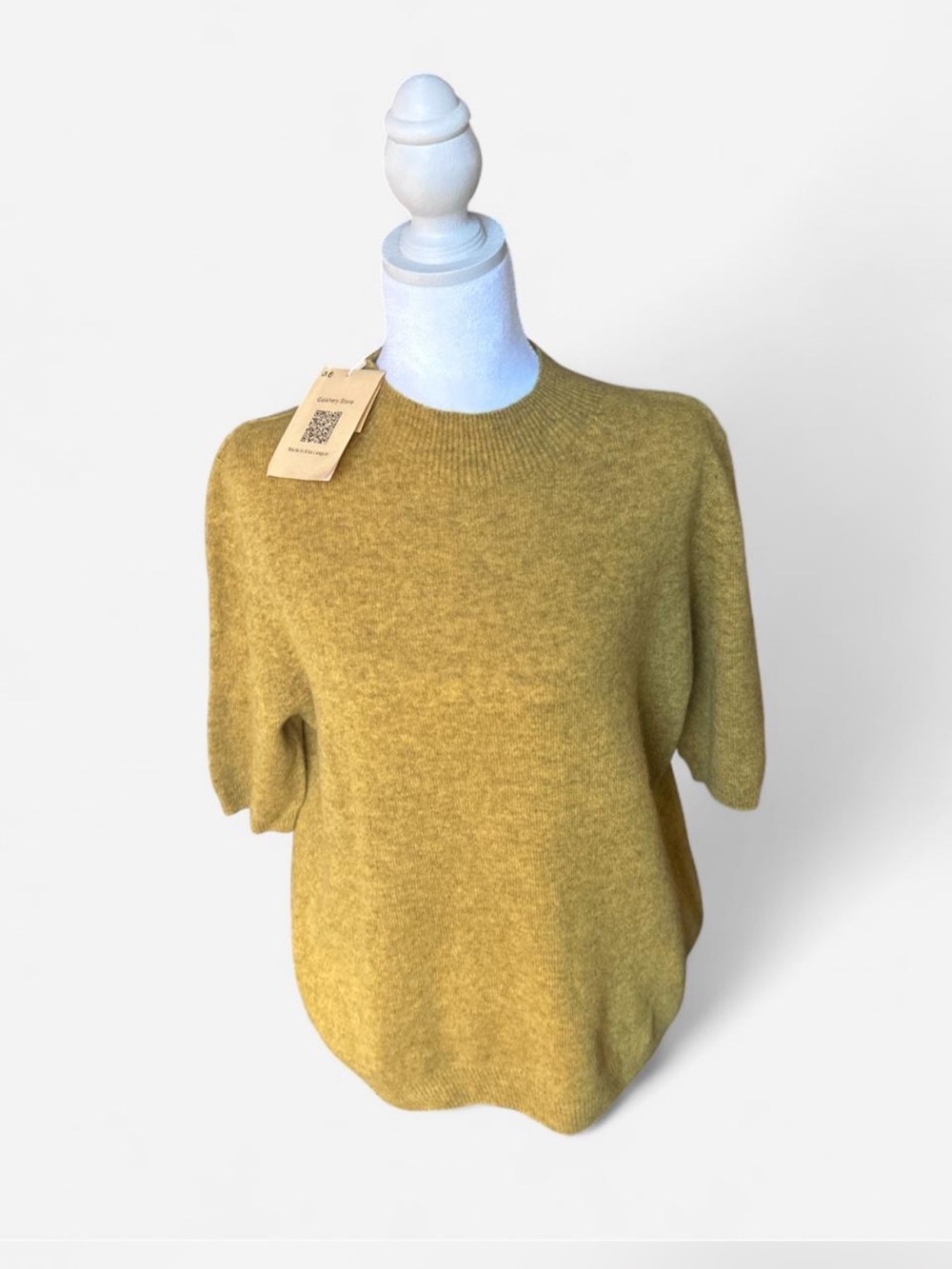 NWT Aliselect 100% Merino Wool Short Sleeve Sweater Chartreuse Mustard XL Knit